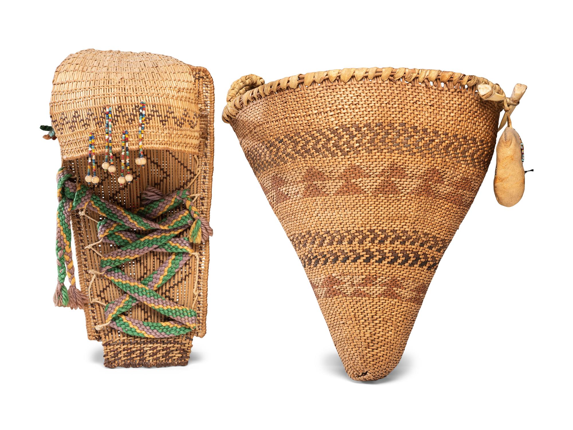 Maidu Burden Basket and Paiute Basketry Doll Cradle