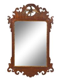 An American Chippendale Mahogany and Parcel Gilt Fret Carved Wall Mirror