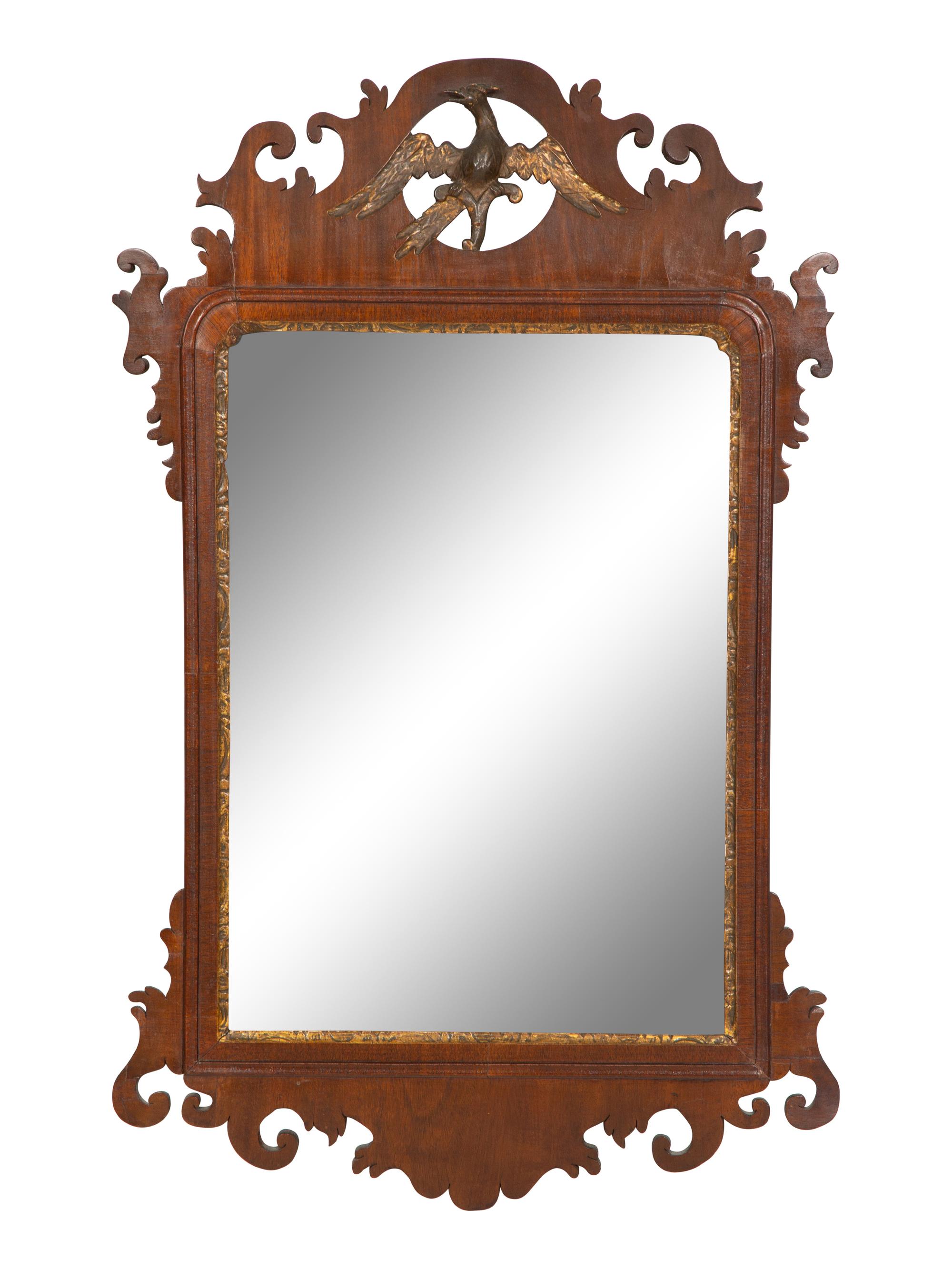 An American Chippendale Mahogany and Parcel Gilt Fret Carved Wall Mirror