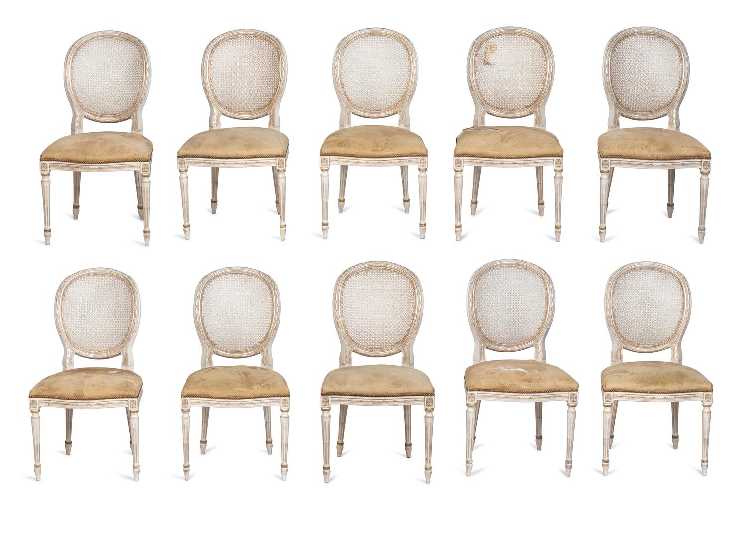A Set of Ten Louis XV Style Painted Dining Chairs
