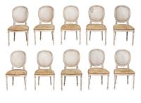 A Set of Ten Louis XV Style Painted Dining Chairs