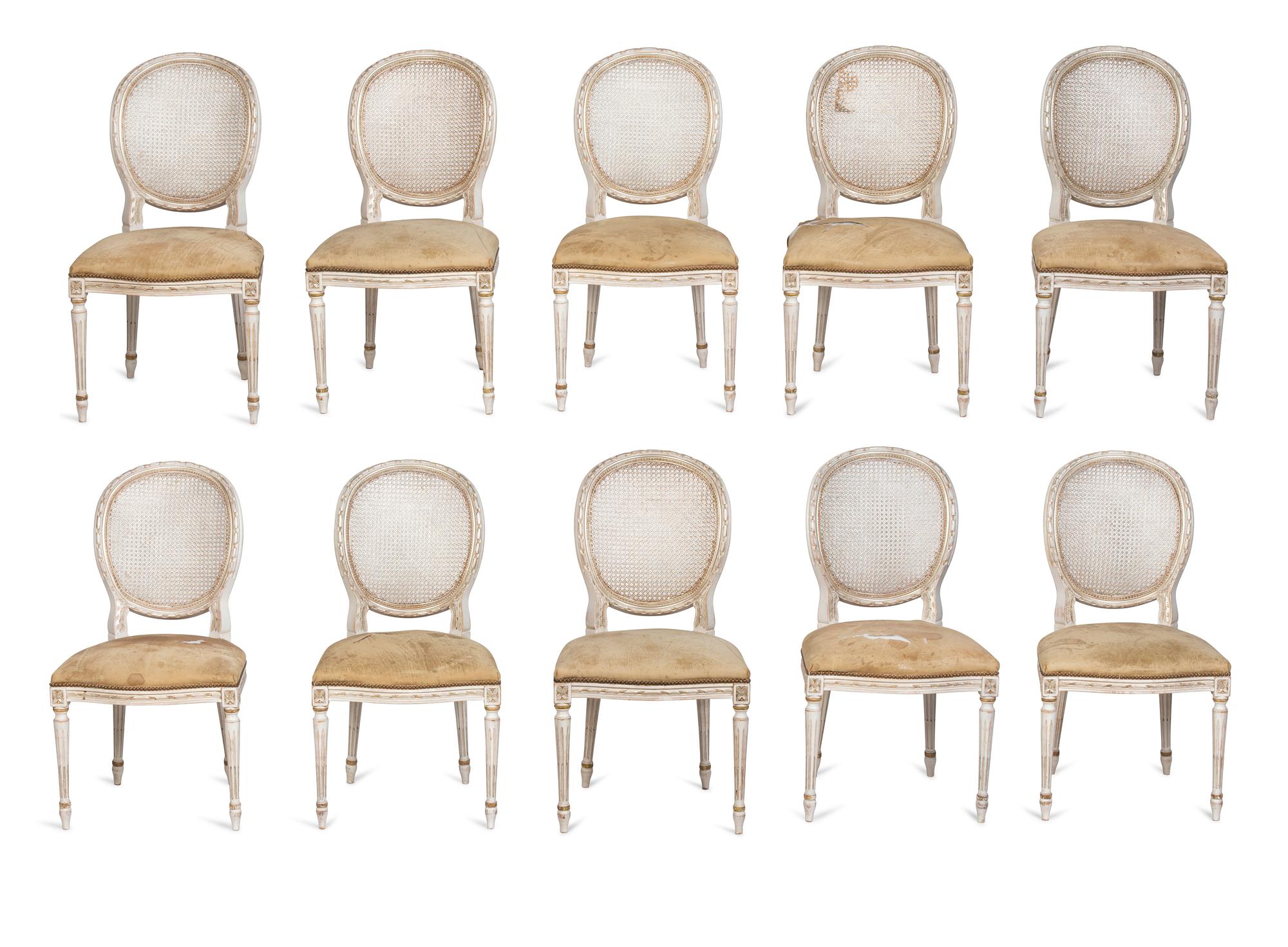 A Set of Ten Louis XV Style Painted Dining Chairs