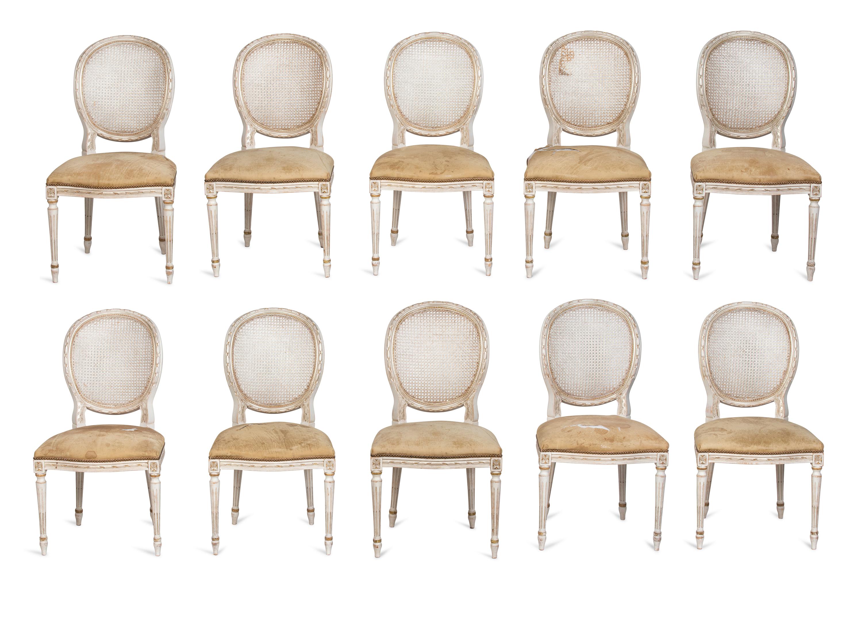 A Set of Ten Louis XV Style Painted Dining Chairs