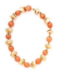 YELLOW GOLD AND CORAL BEAD NECKLACE