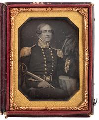 [EARLY PHOTOGRAPHY] -- [MILITARIA]. Quarter plate daguerreotype of armed English officer.