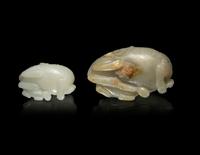 Two Chinese Carved Jade Groups of Fu Lions