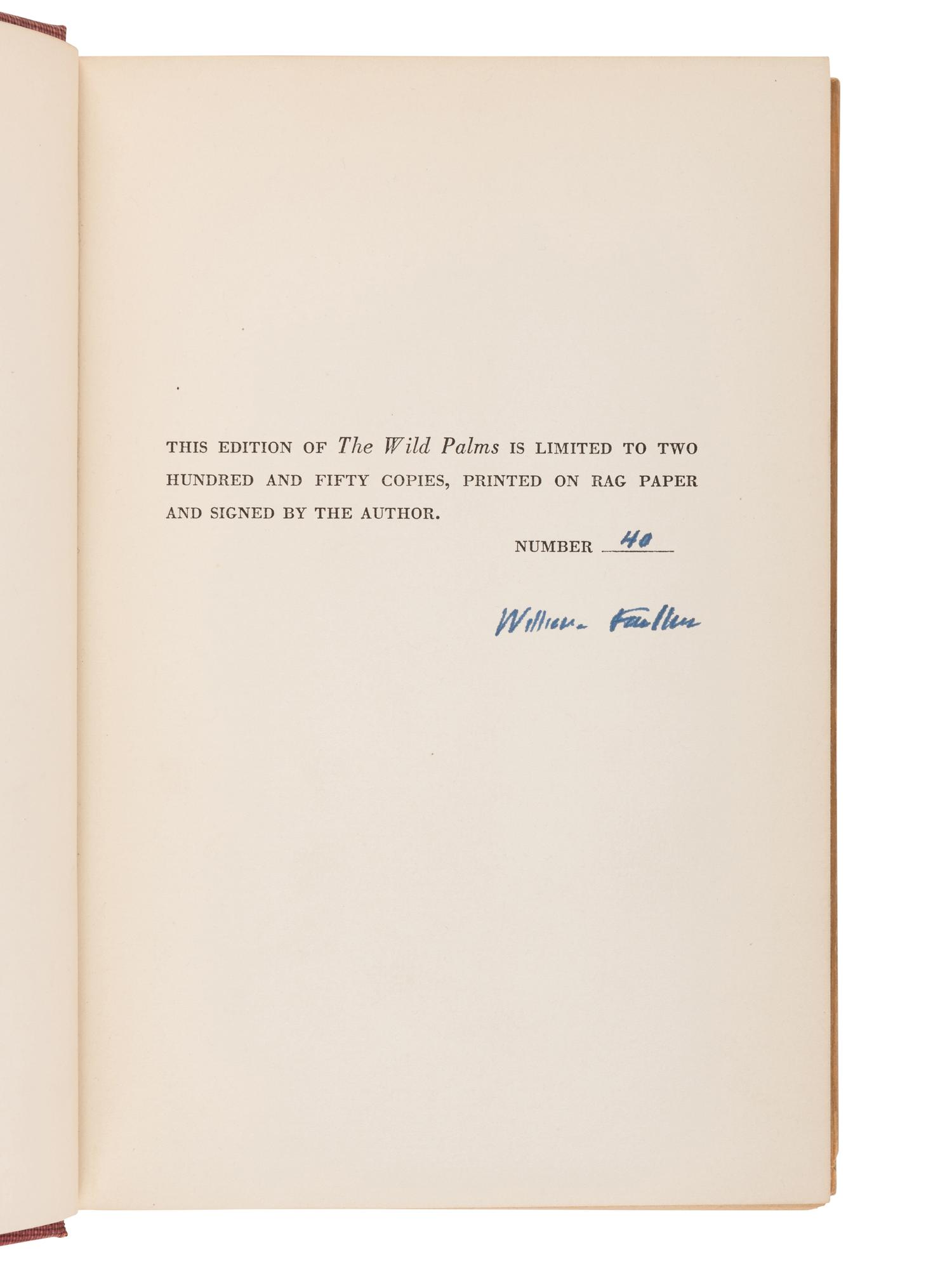 FAULKNER, William (1897-1962). The Wild Palms . New York: Random House, 1939.