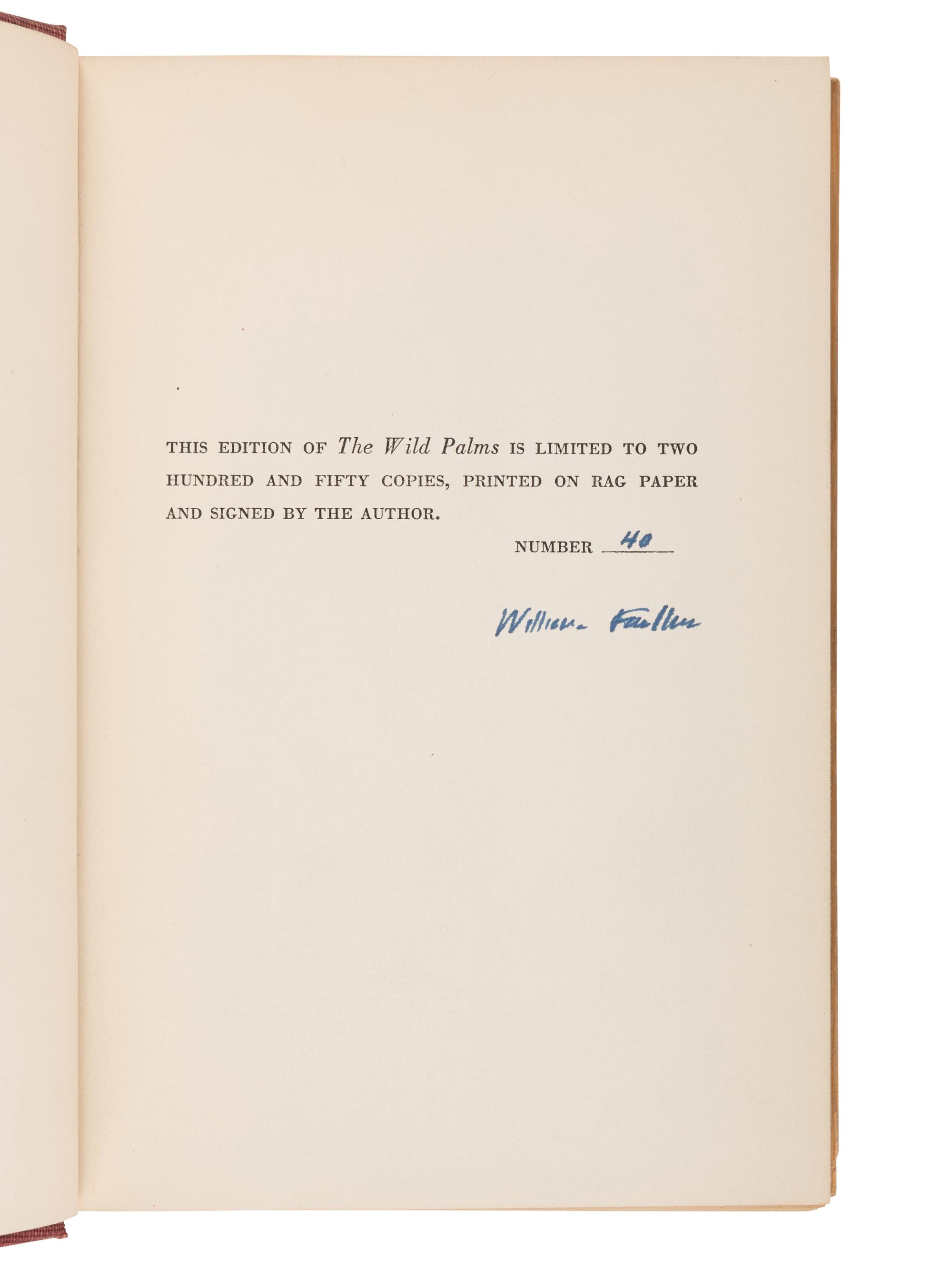 FAULKNER, William (1897-1962). The Wild Palms . New York: Random House, 1939.