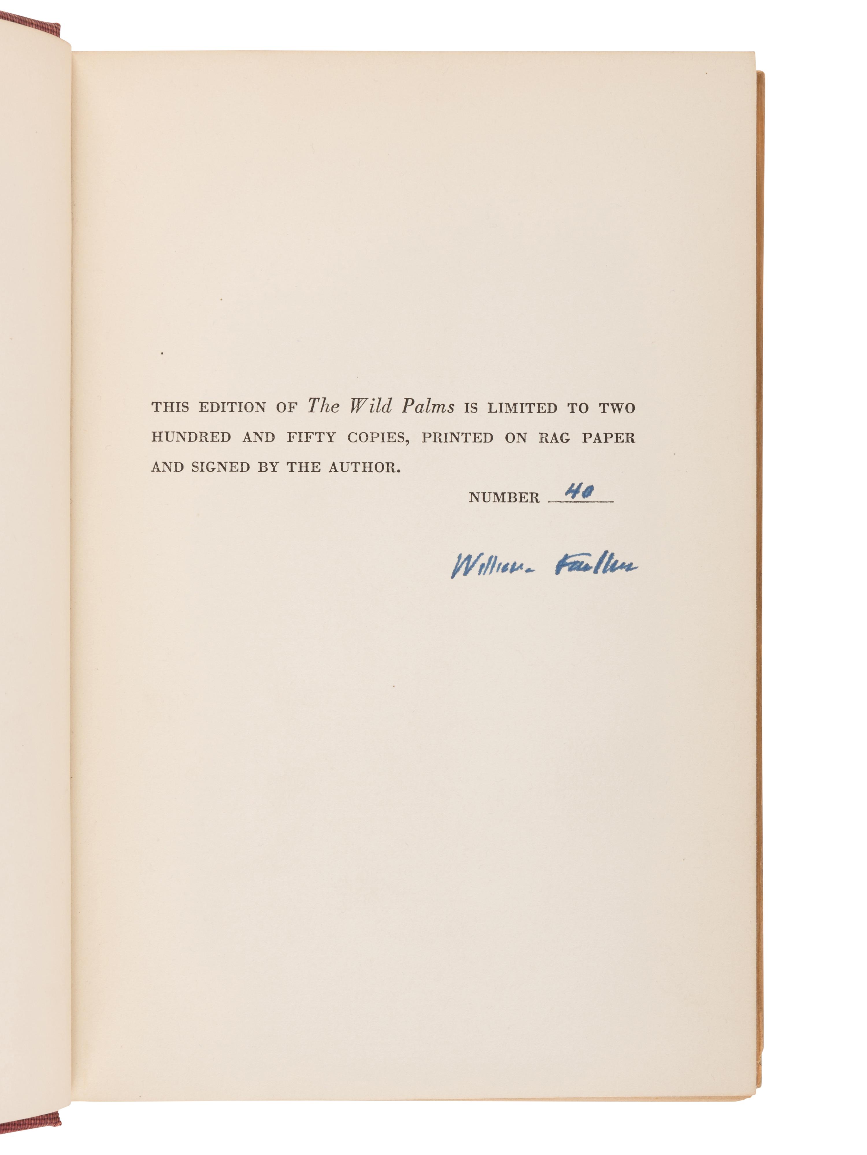 FAULKNER, William (1897-1962). The Wild Palms . New York: Random House, 1939.