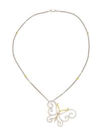 TRICOLOR GOLD, DIAMOND AND YELLOW DIAMOND BUTTERFLY PENDANT/NECKLACE