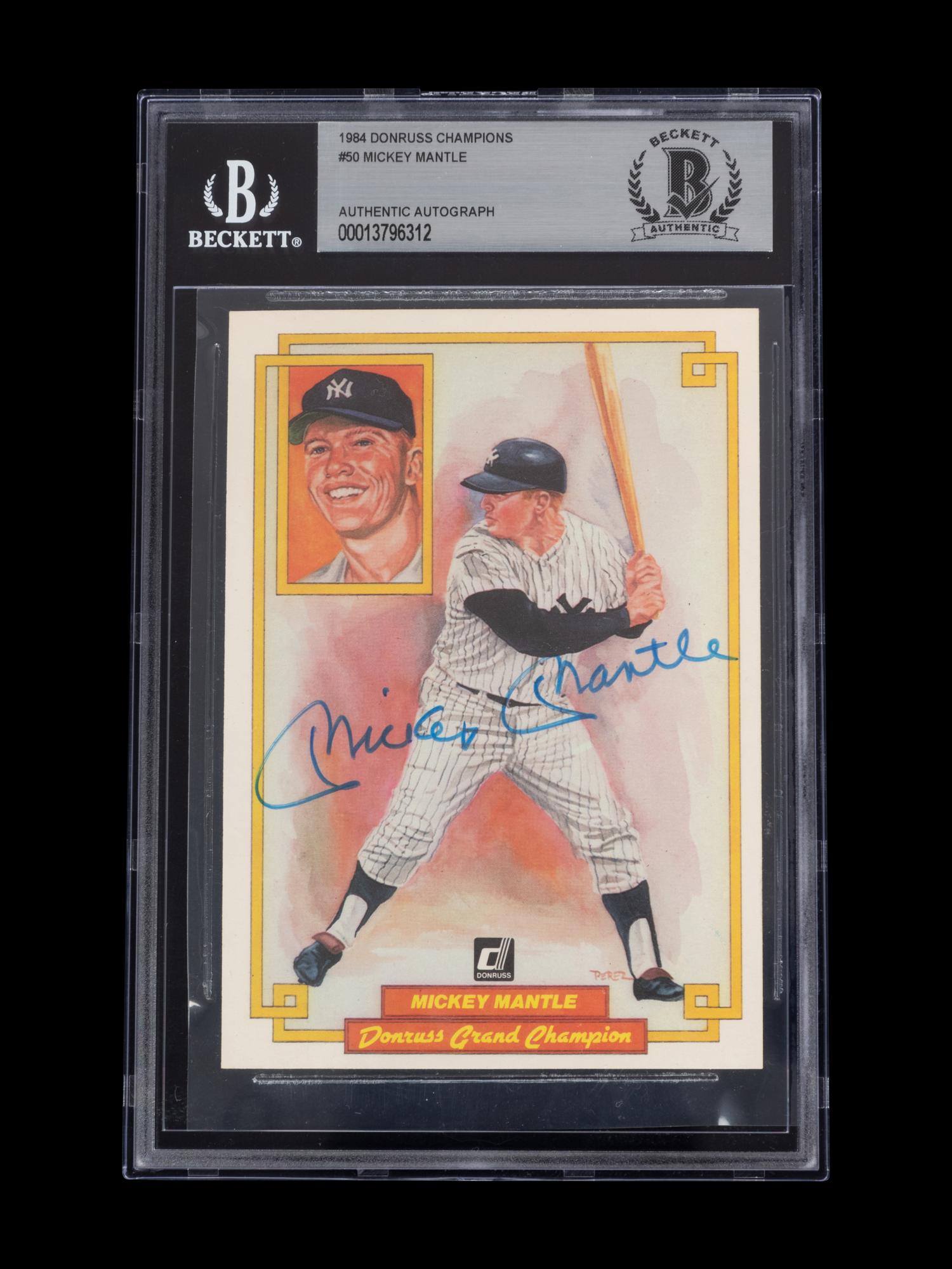A 1984 Donruss Champions Mickey Mantle Signed Autograph Baseball Card No. 50 (Beckett Authentication Services BAS Certified)