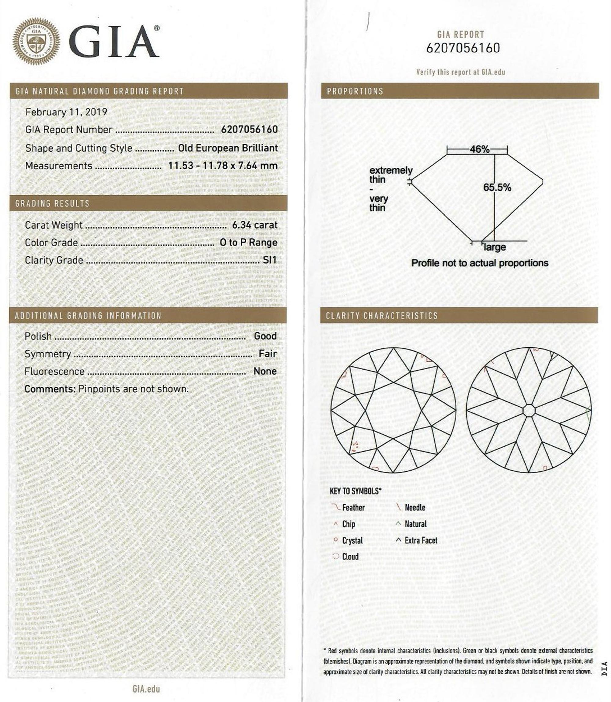A 6.34 Carat Old European Cut Diamond,