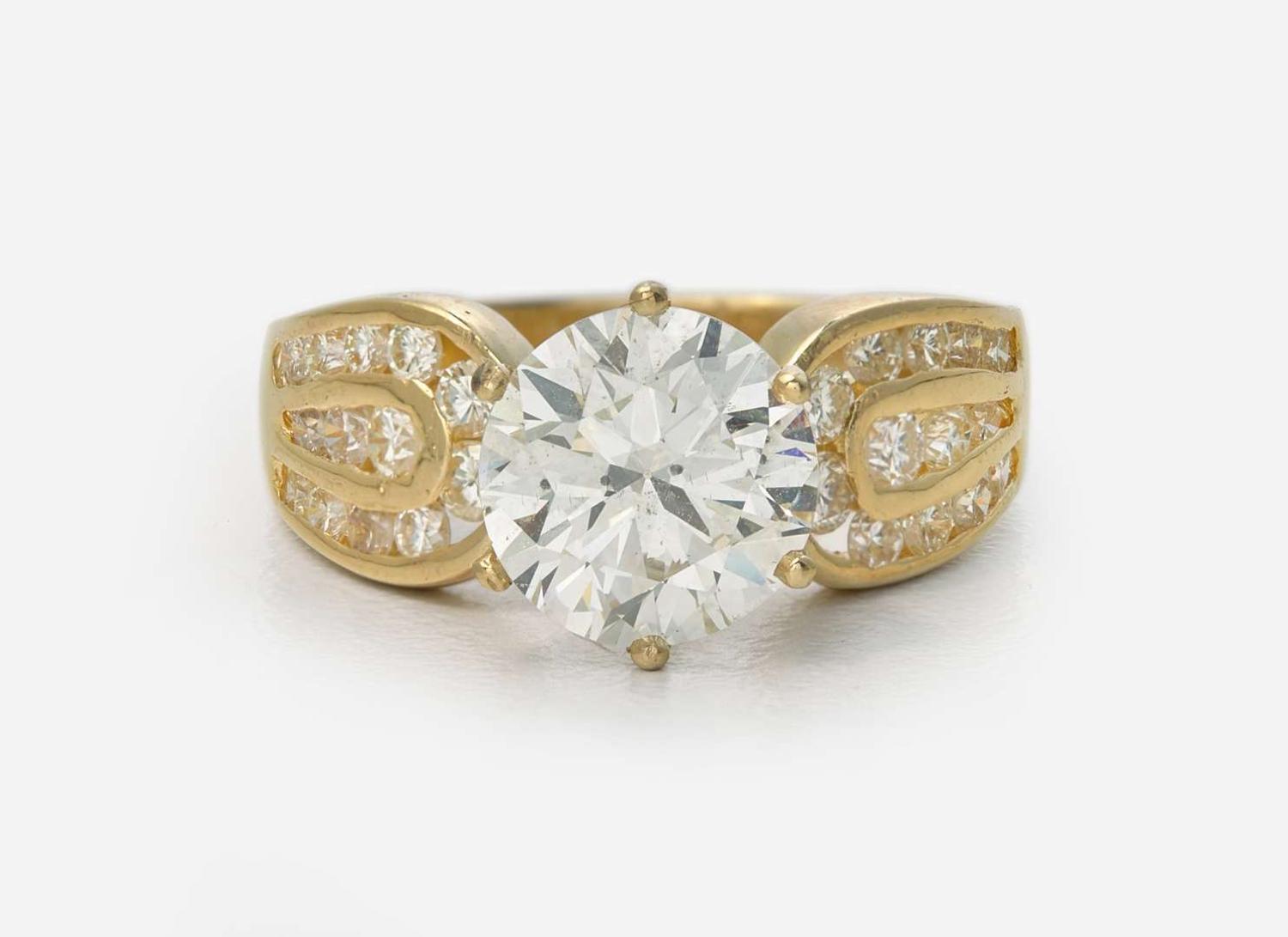 A Set of Matching 18K Yellow Gold and Diamond Earrings and Ring, 2.04 Carat Round Brilliant-Cut Diamond, GIA Certified