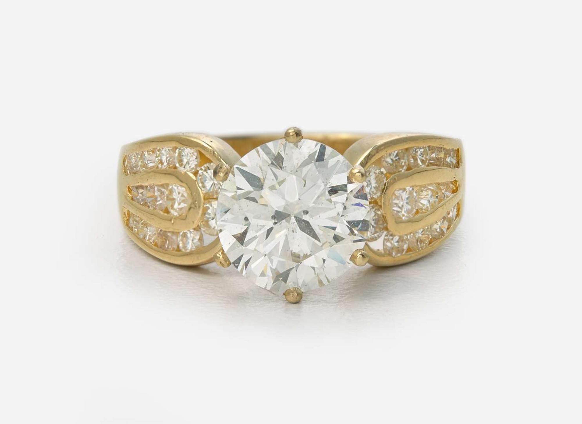 A Set of Matching 18K Yellow Gold and Diamond Earrings and Ring, 2.04 Carat Round Brilliant-Cut Diamond, GIA Certified
