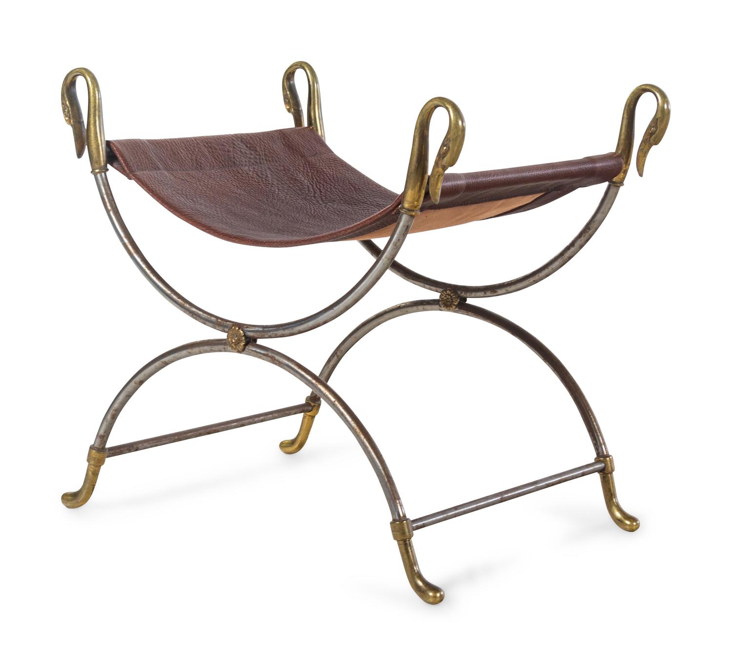 A French Neoclassical Style Steel and Leather Stool
