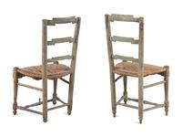 A Pair of French Carved and Painted Rush Seat Side Chairs