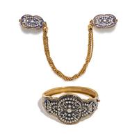 ANTIQUE, ENAMEL AND DIAMOND BANGLE AND CLOAK CLASP
