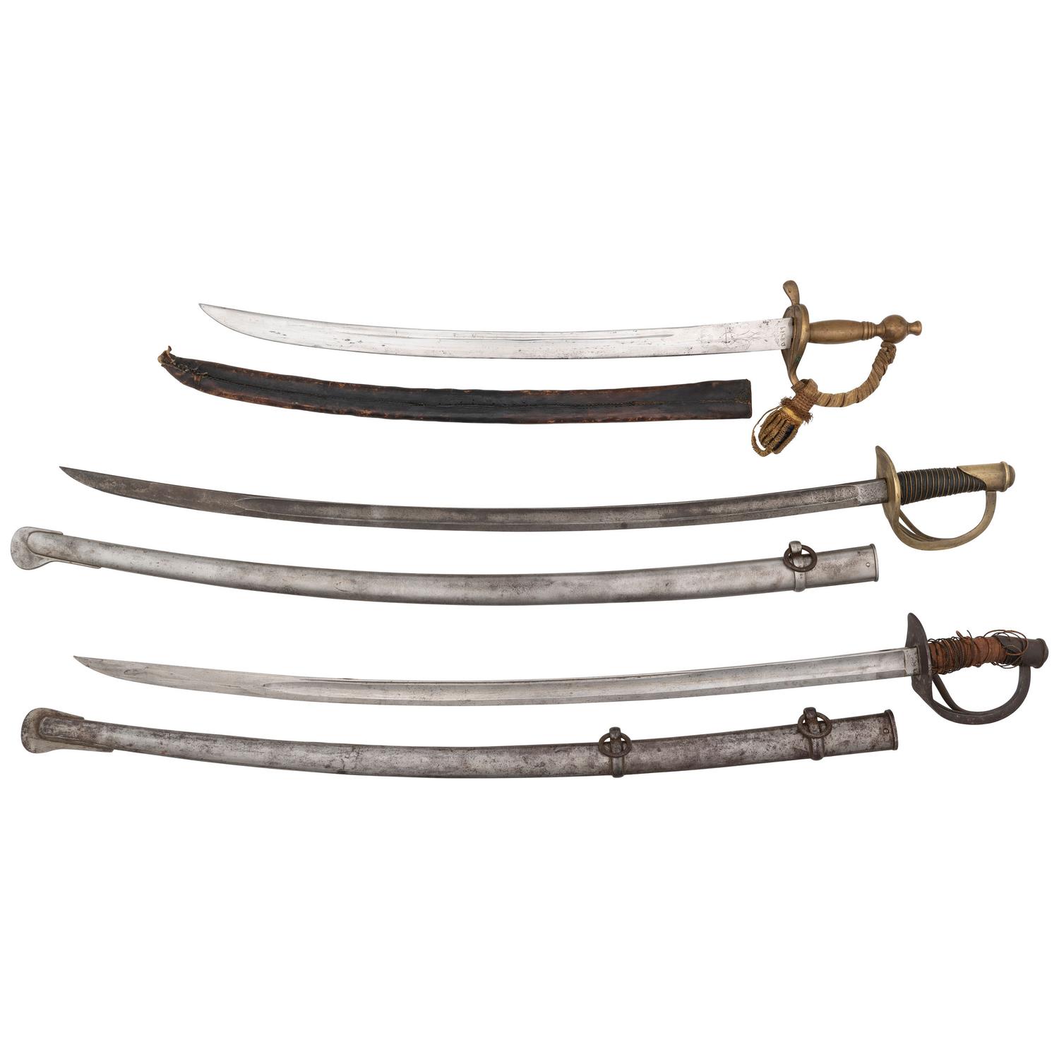 US Model 1840 Cavalry Saber, Reproduction Artillery Saber, and 1860 Pattern Saber of Modern Production