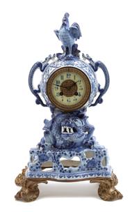 A Continental Blue and White Porcelain Clock Height overall 19 inches. — 19TH CENTURY