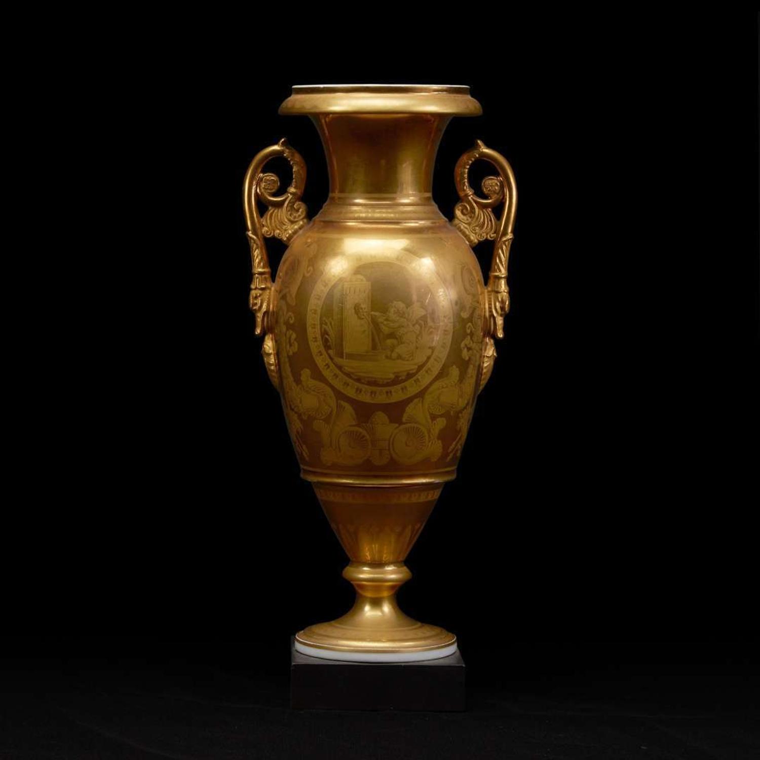A Continental Enameled and Burnished Gilt Porcelain Vase circa 1815-30