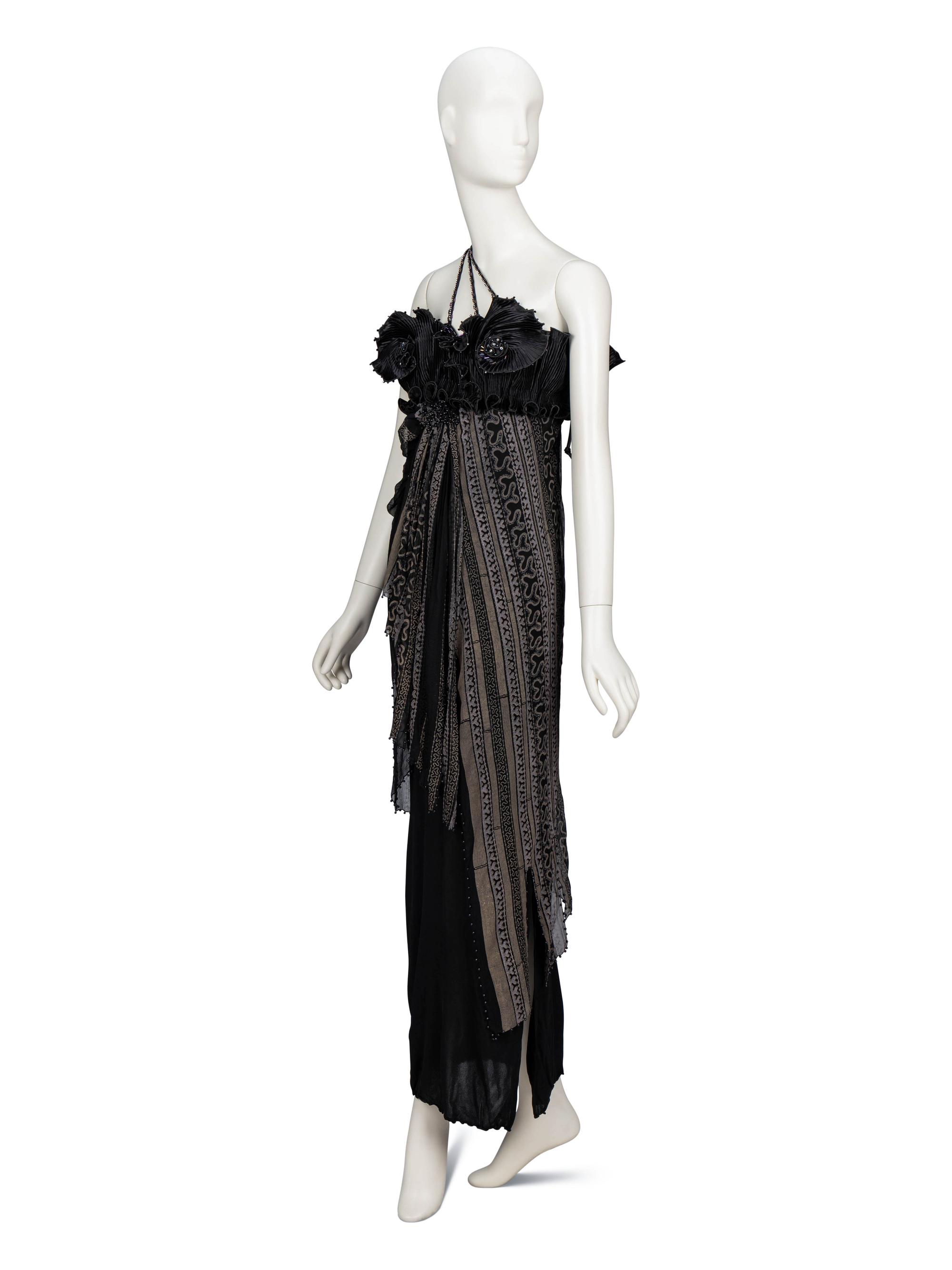 Zandra Rhodes, Black Painted Silk Evening Dress