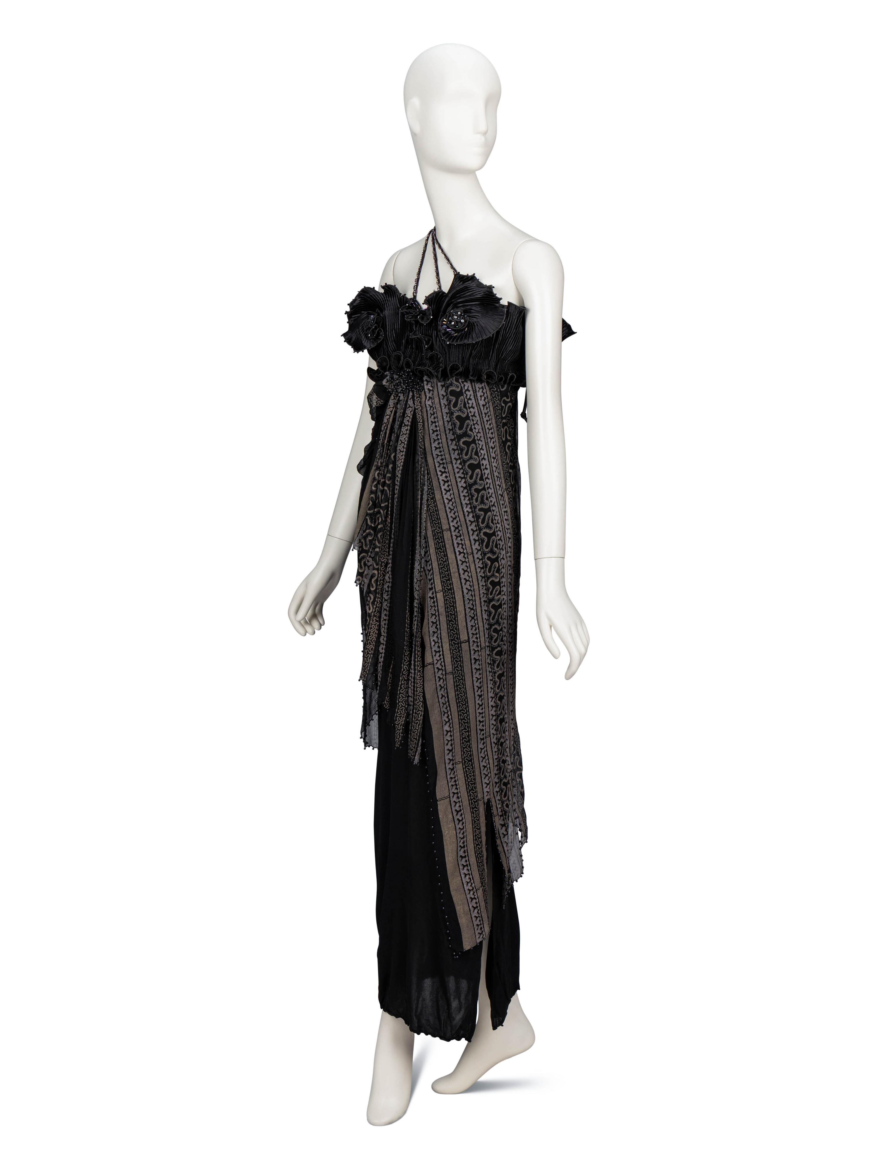 Zandra Rhodes, Black Painted Silk Evening Dress