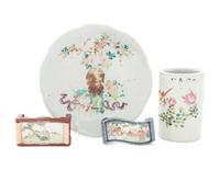 Four Famille Rose Porcelain Scholar’s Objects