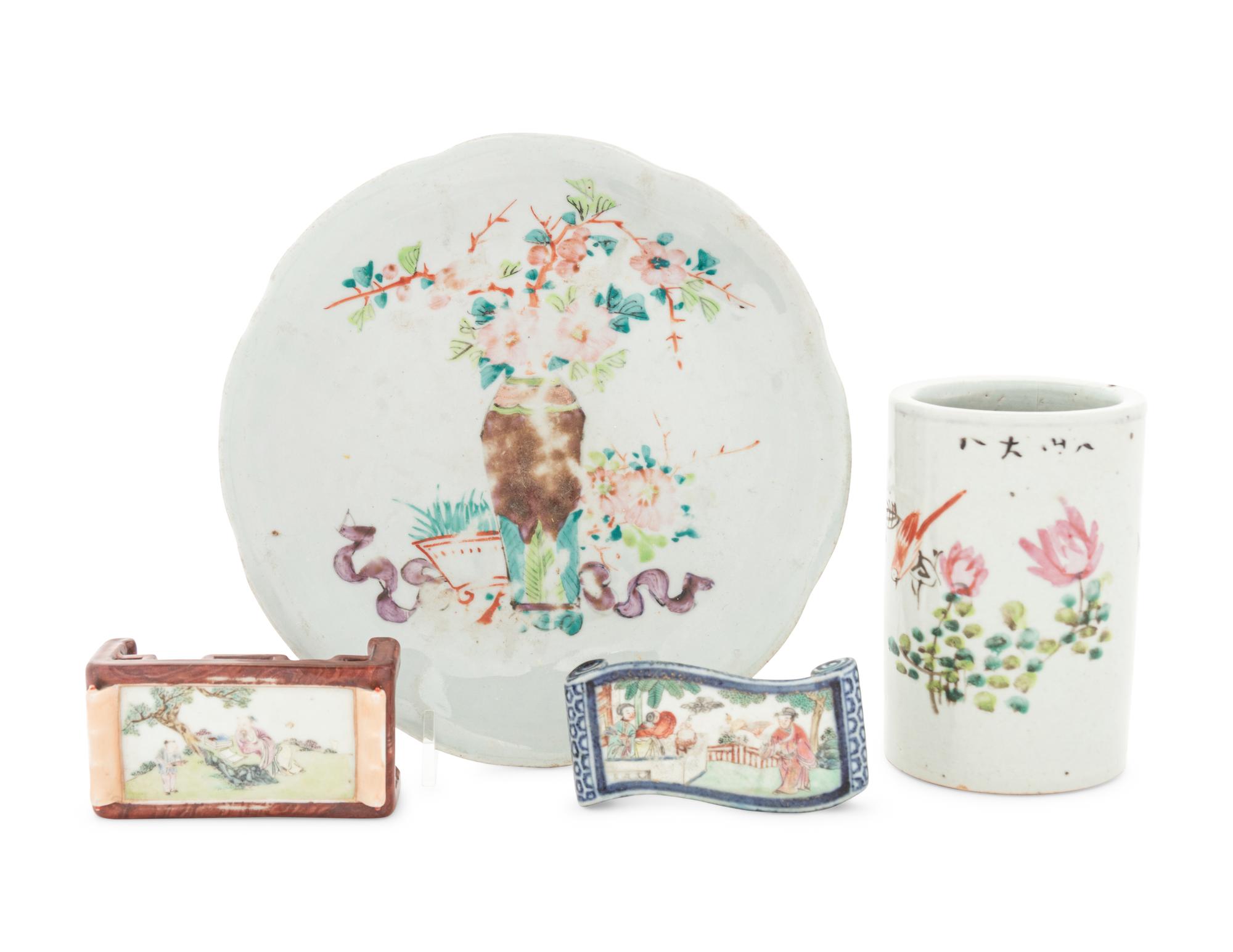 Four Famille Rose Porcelain Scholar’s Objects