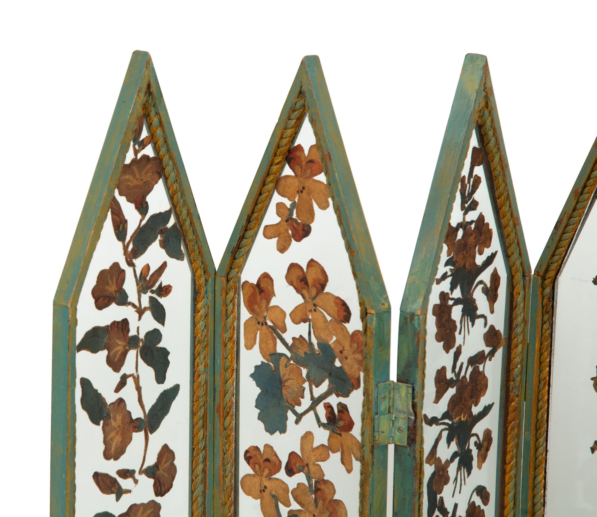 A Green-Painted and Glass Six-Panel Small Table Screen