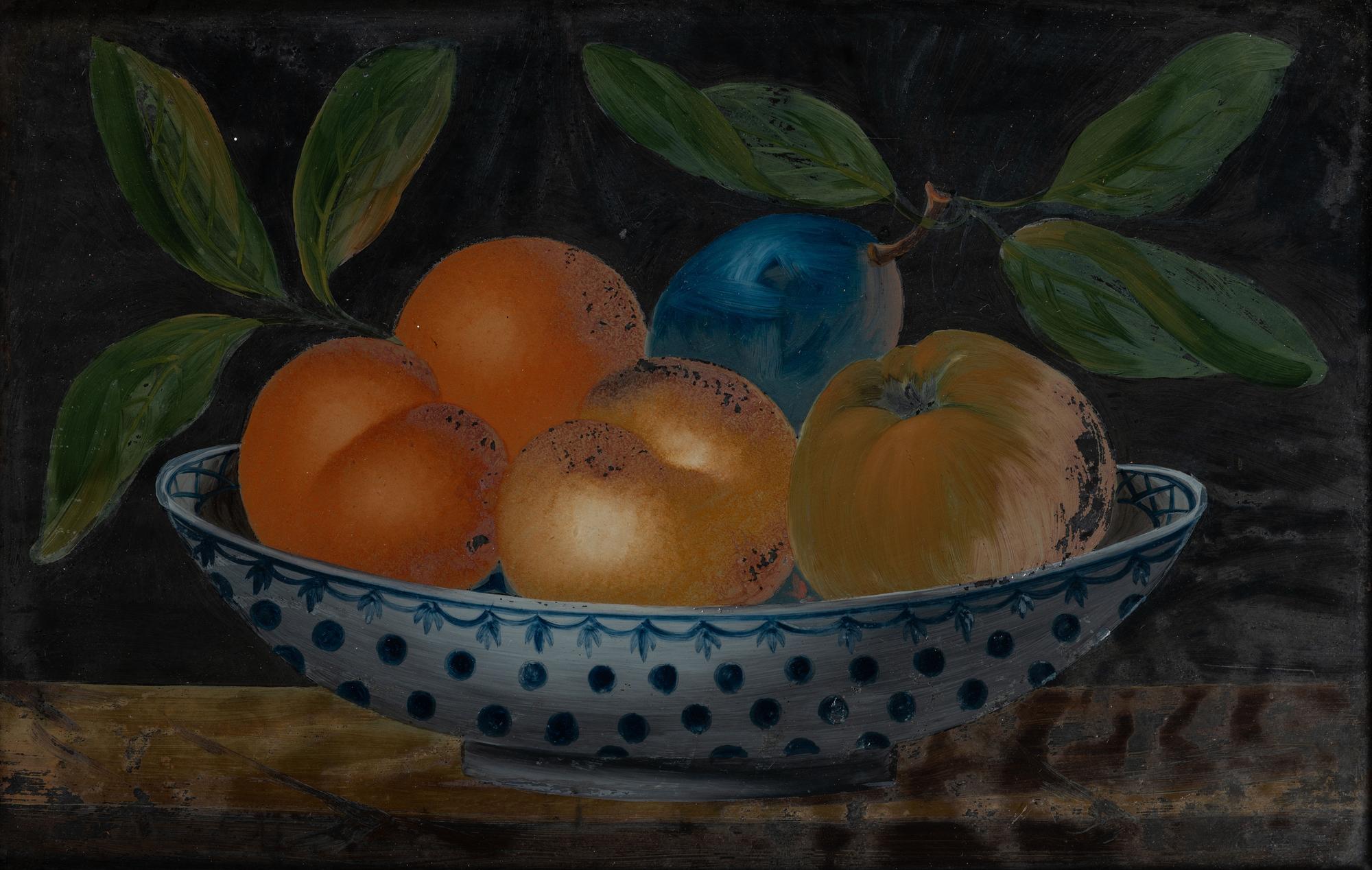 A Pair of Reverse-Painted Glass Fruit Still Life Panels
