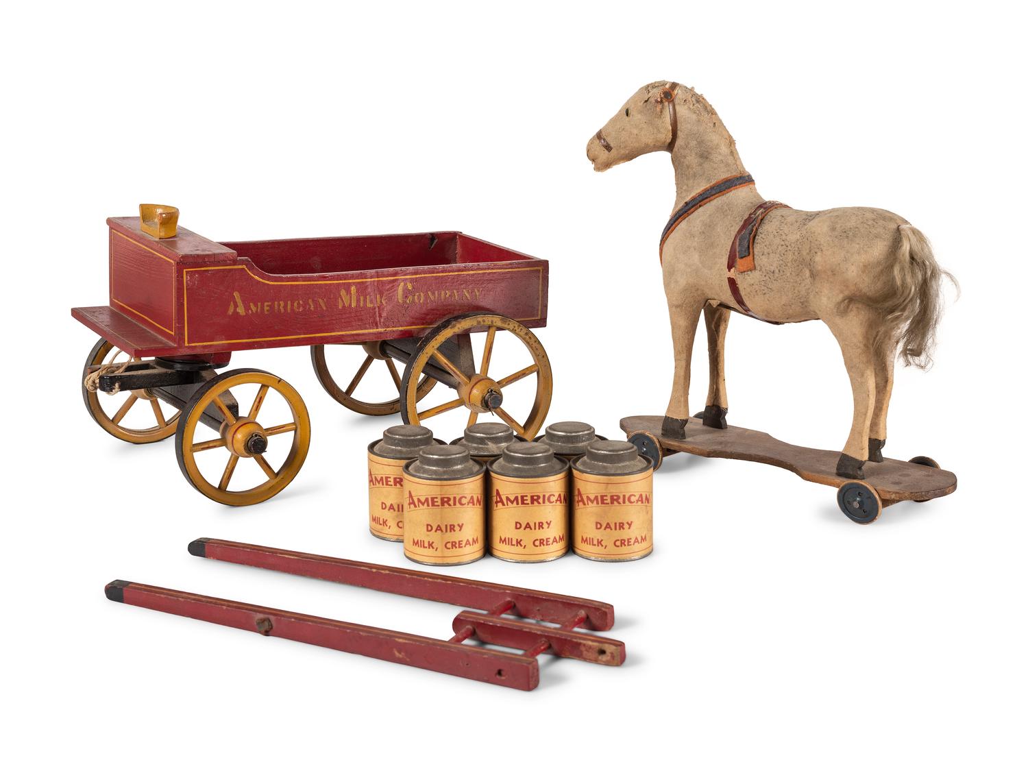 An American Milk Company Horse and Wagon Pull Toy