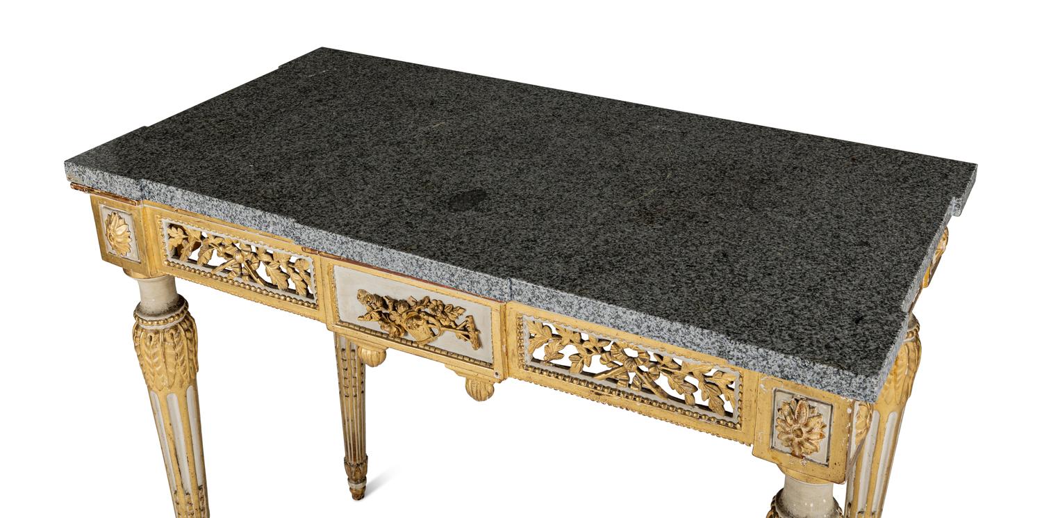 A Pair of North European Neoclassical Gilt and Cream-Painted Console Tables