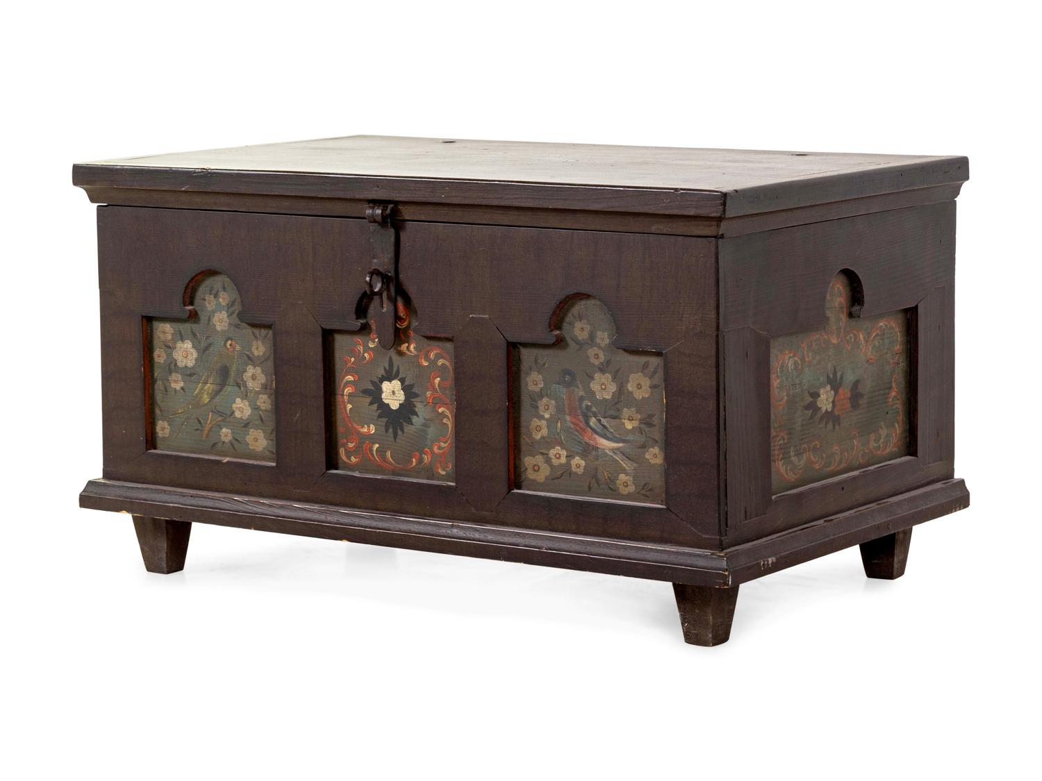 A Continental Polychrome Painted Blanket Chest