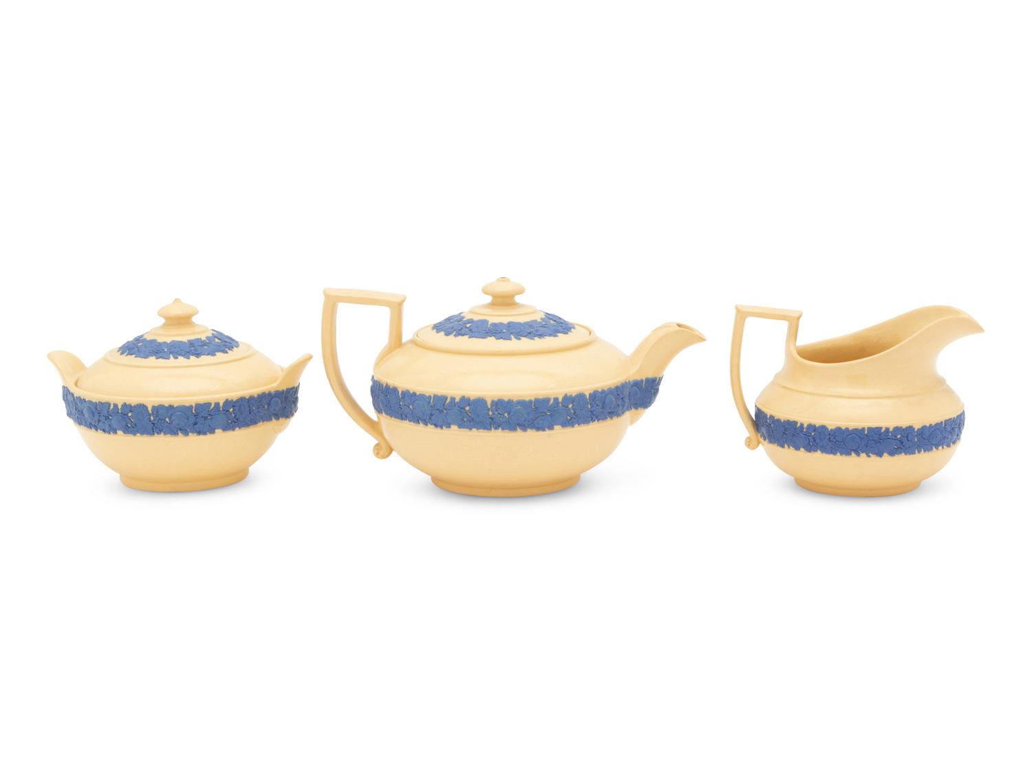 A Wedgwood Caneware Three-Piece Tea Service