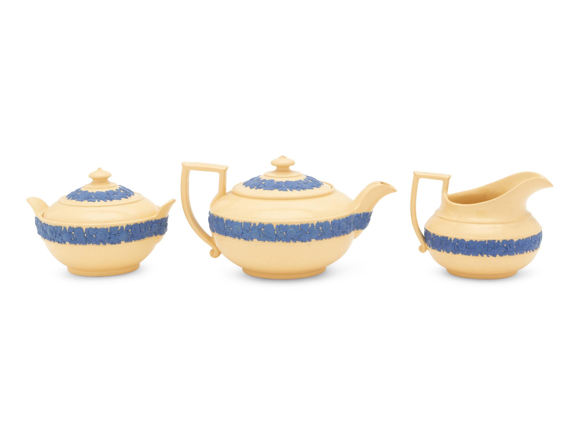 A Wedgwood Caneware Three-Piece Tea Service