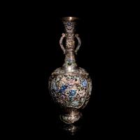 A Japanese Pierced Silver and Enamel Vase, Early 20th Century
