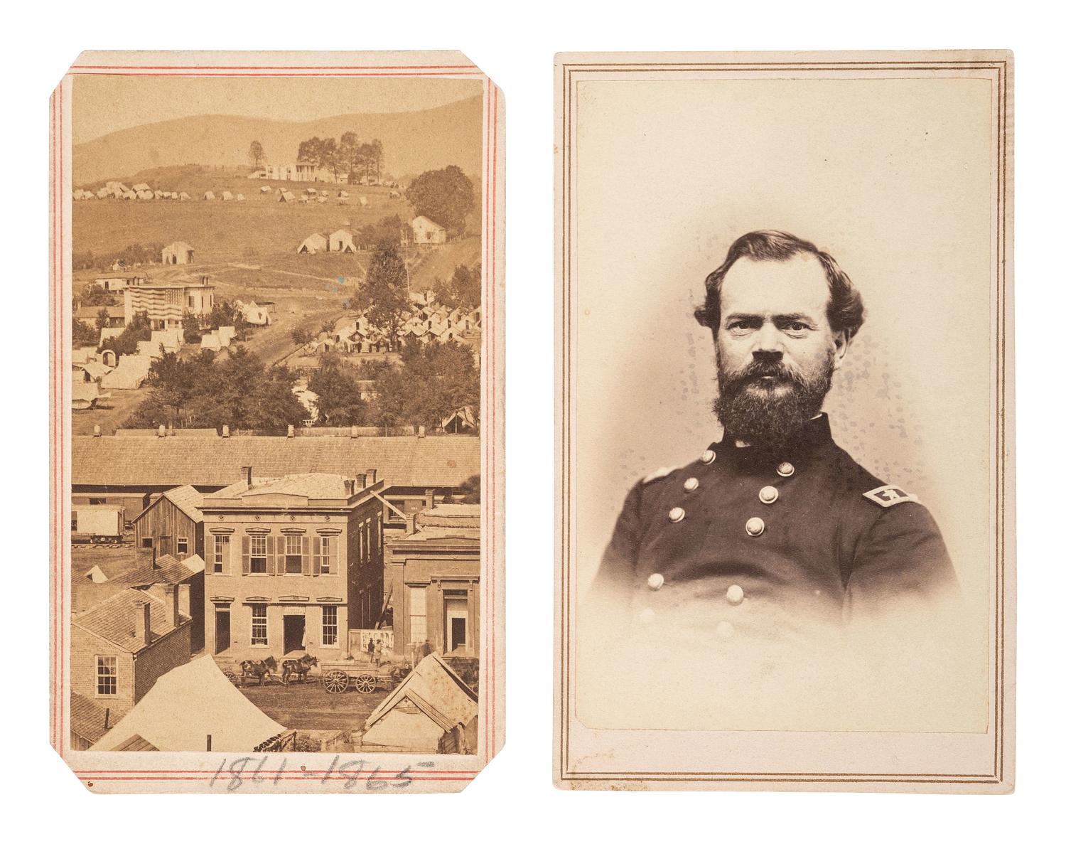 [CIVIL WAR - MCPHERSON, JAMES B. (1828-1864)]. Ninth plate daguerreotype portrait of General James Birdseye McPherson. [ With: ] 2 CDVs, one showing the building where McPherson was lain in state.