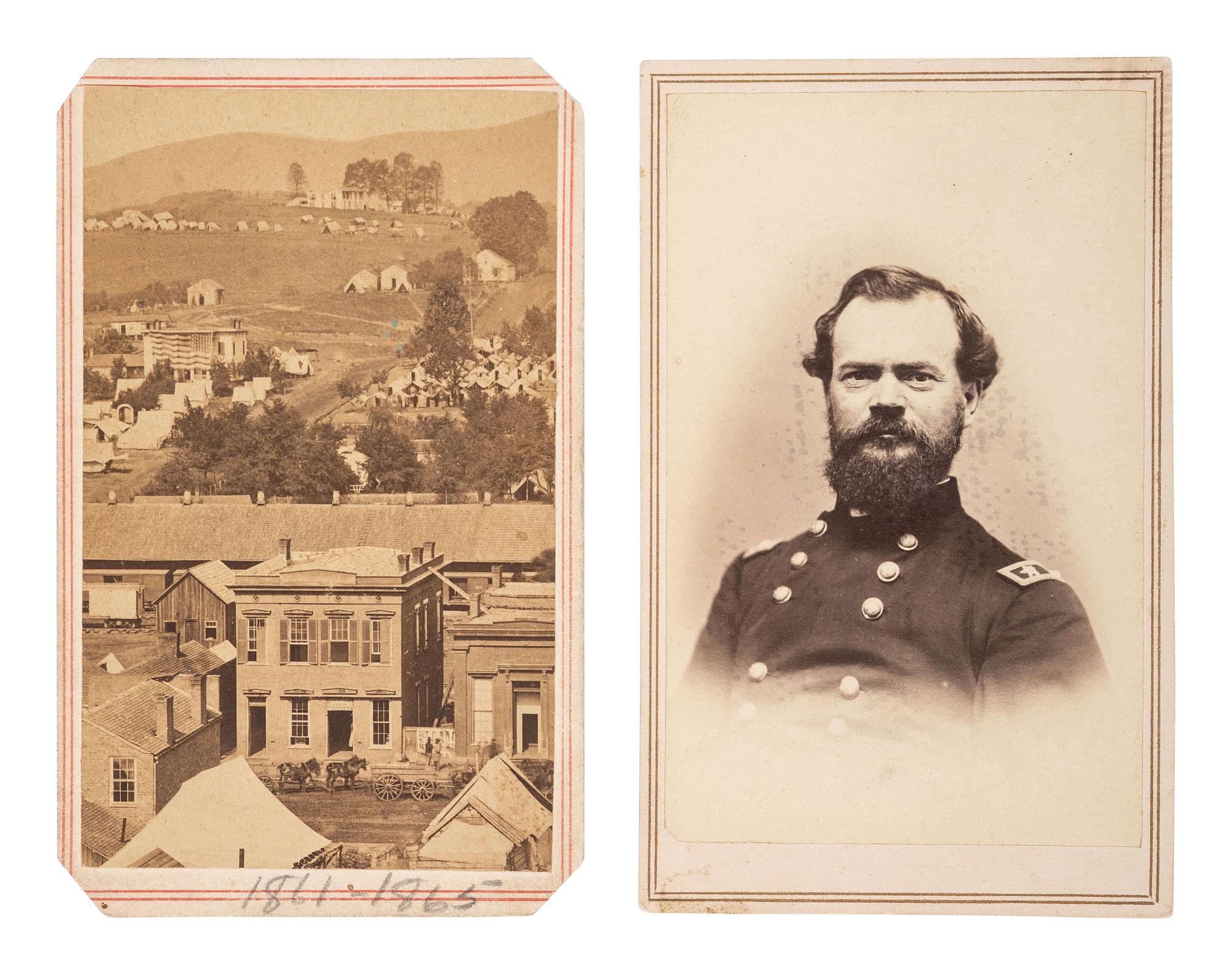 [CIVIL WAR - MCPHERSON, JAMES B. (1828-1864)]. Ninth plate daguerreotype portrait of General James Birdseye McPherson. [ With: ] 2 CDVs, one showing the building where McPherson was lain in state.