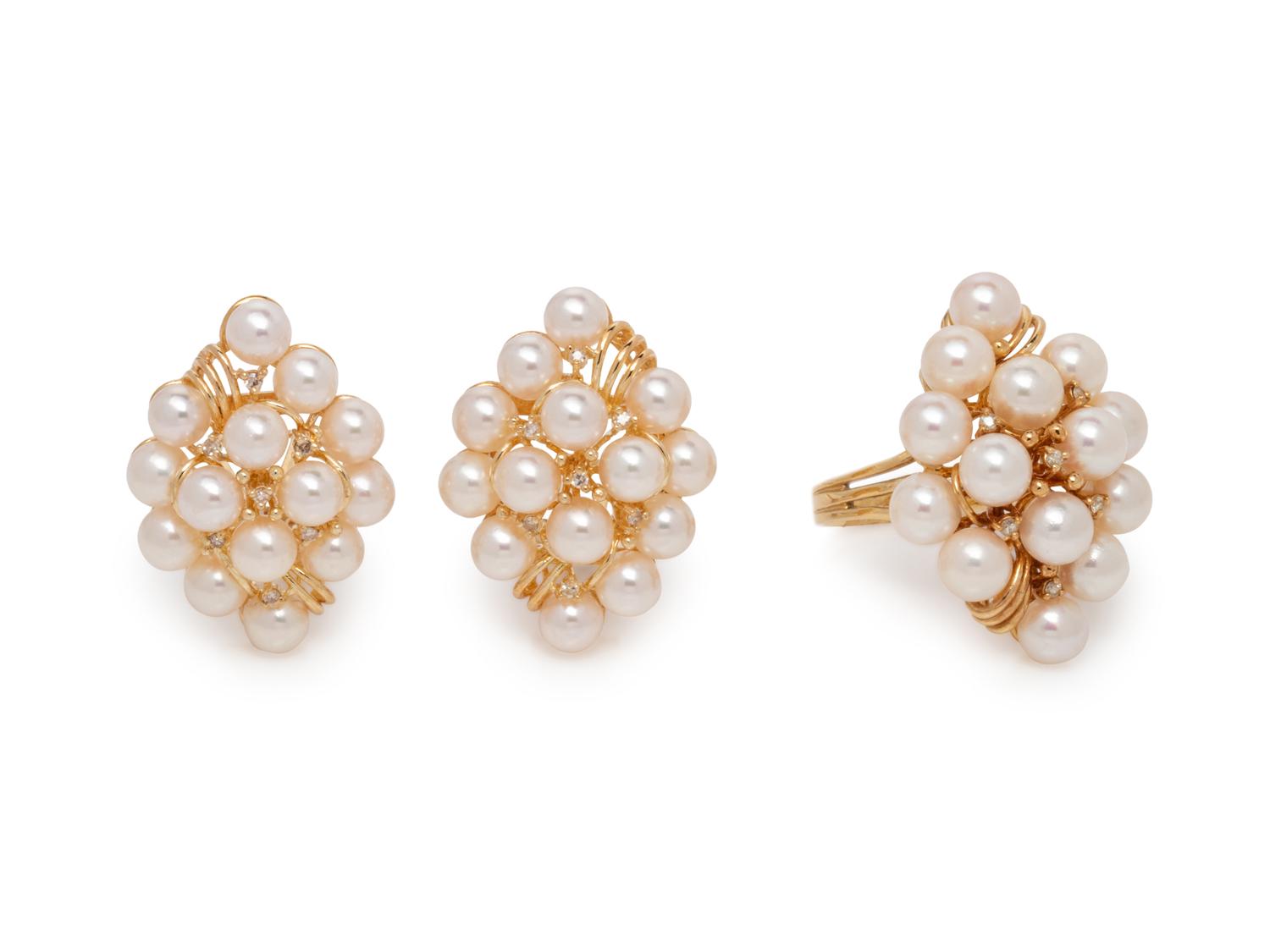 CULTURED PEARL AND DIAMOND SET