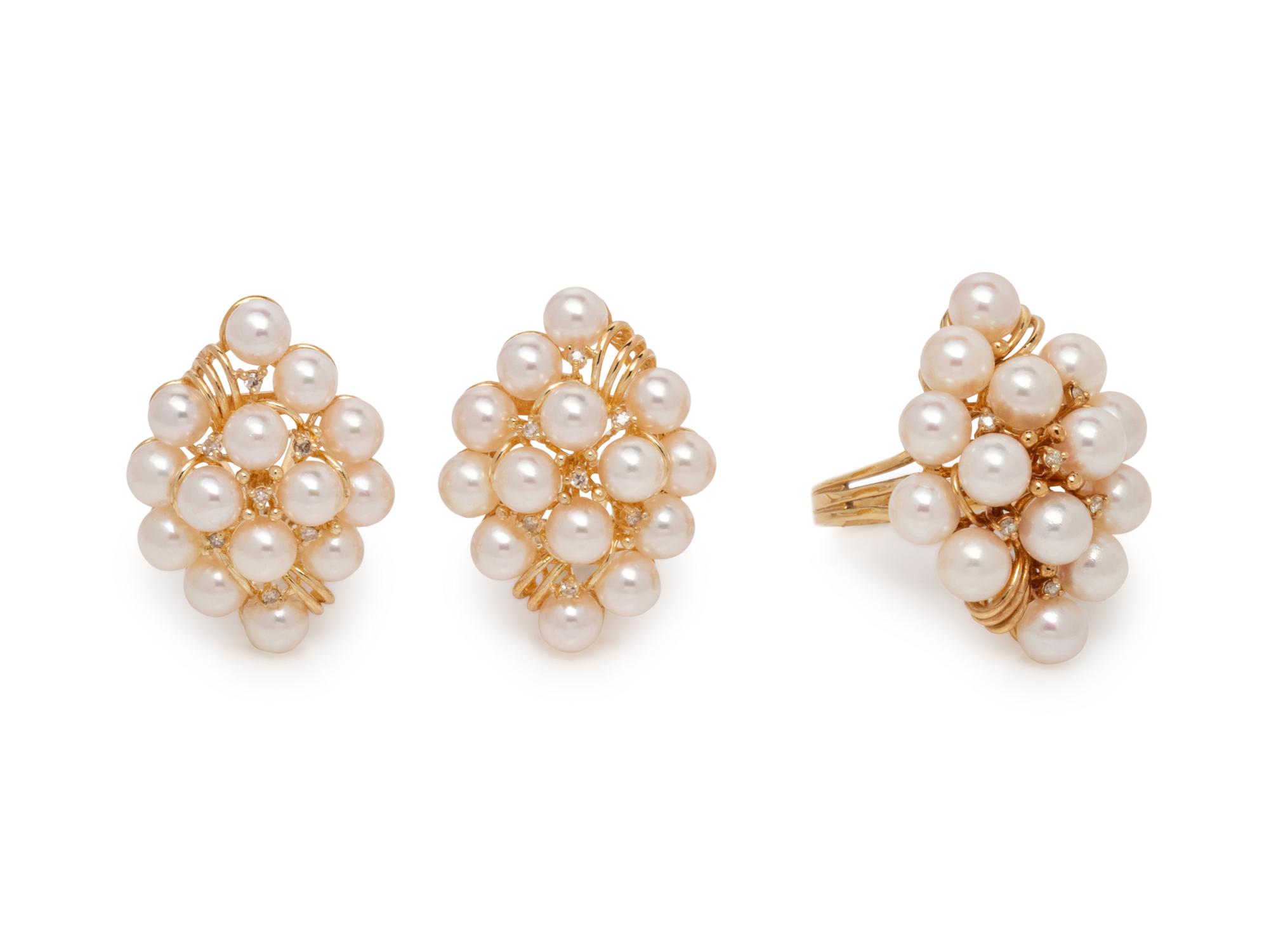 CULTURED PEARL AND DIAMOND SET