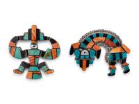 Zuni Sterling Silver and Mosaic Inlay Rainbow Man and Knifewing Pin / Pendant