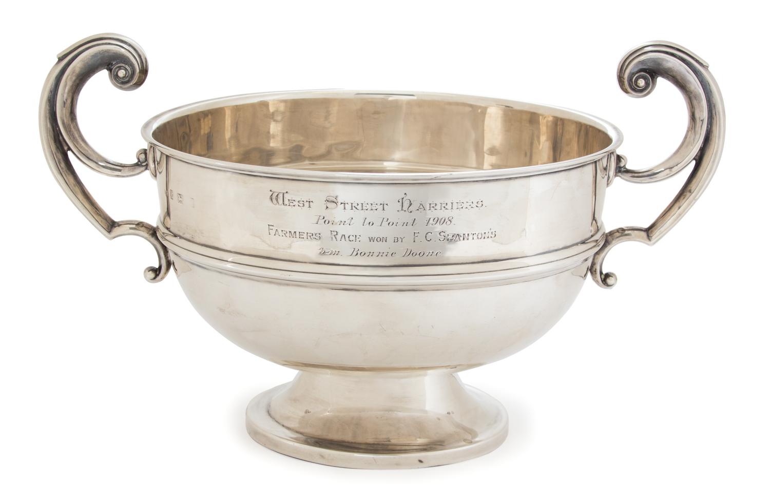 An English Silver Trophy Cup, Alexander Clark Manufacturing Co., Birmingham, England, 20th Century, inscribed West Street Harriers/ Poi