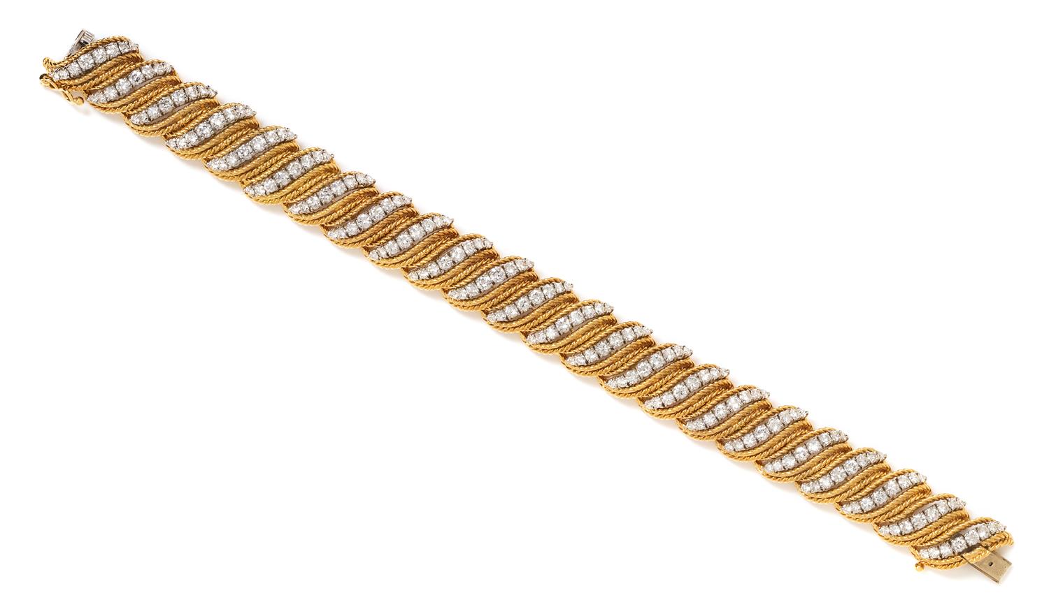 A Yellow Gold, Platinum and Diamond Bracelet, 48.55 dwts.