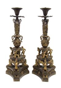 A Pair of Brass Pricket Sticks Height 18 inches. — LATE 19TH CENTURY