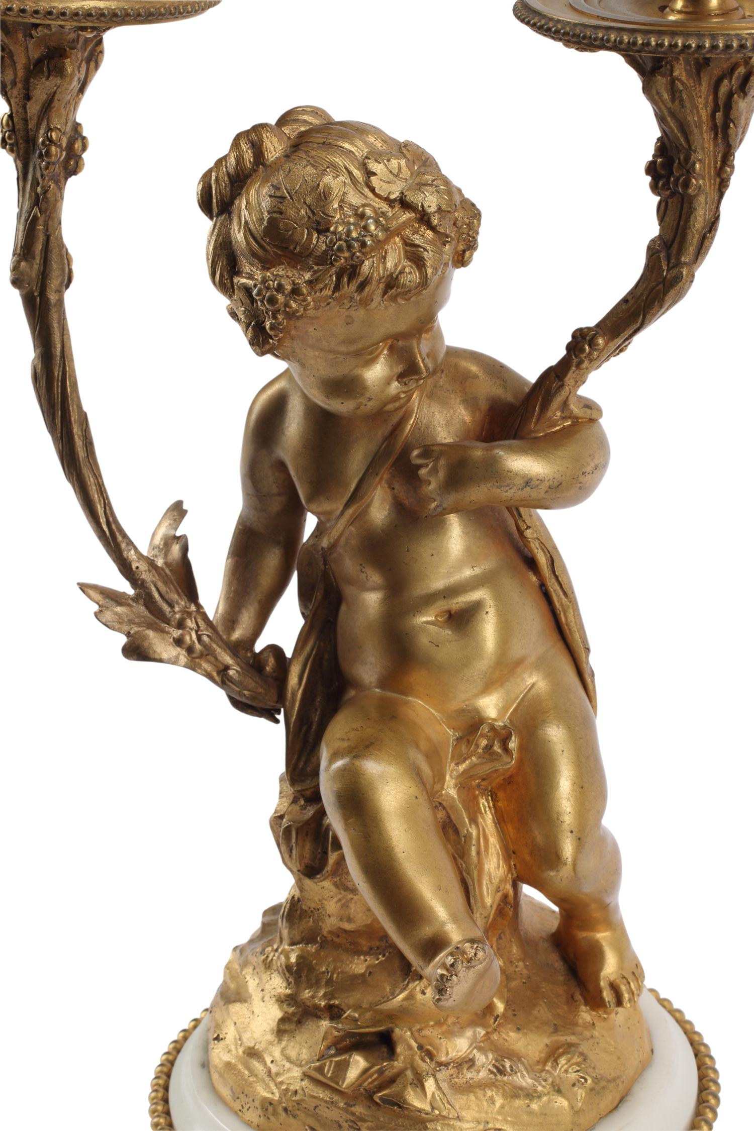 A Pair of French Gilt Bronze Two-Light Figural Candelabra