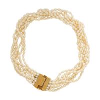 Keshi Cultured Pearl, Pink Tourmaline, and Yellow Gold Torsade Necklace