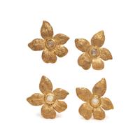 PAIR OF YELLOW GOLD AND GEMSTONE FLOWER EARCLIPS