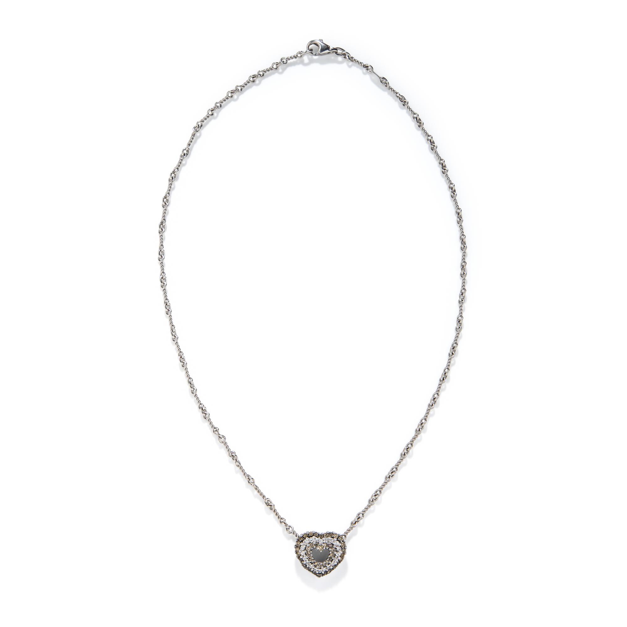 WHITE GOLD, DIAMOND, AND COLORED DIAMOND HEART NECKLACE