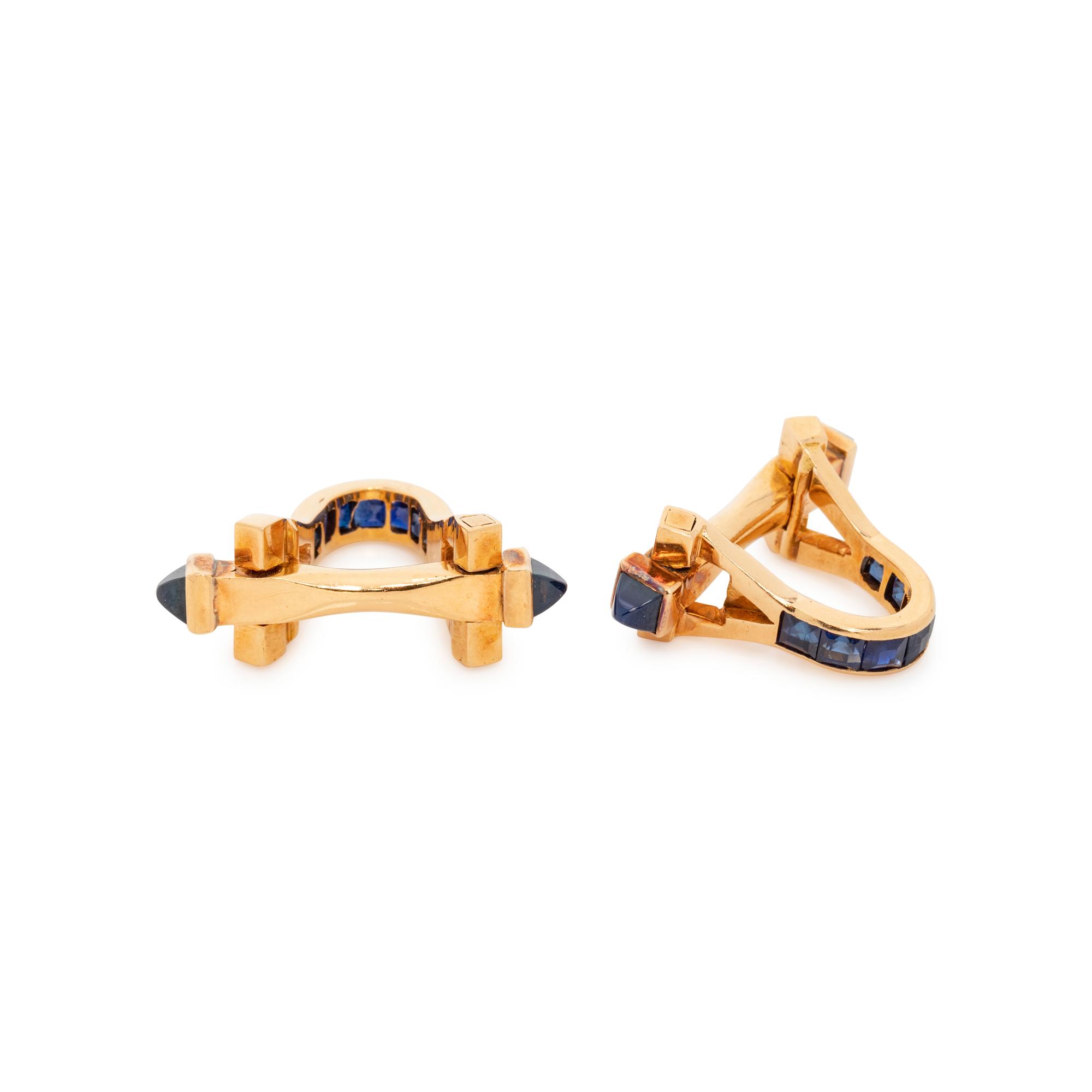 FRENCH, YELLOW GOLD AND SAPPHIRE CUFFLINKS