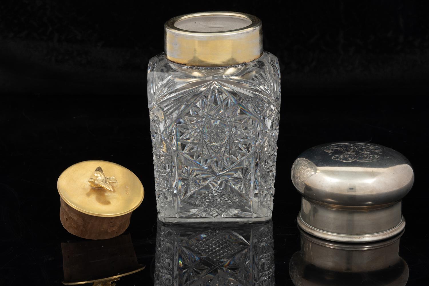 A Russian Silver Mounted Cut Glass Tea Caddy